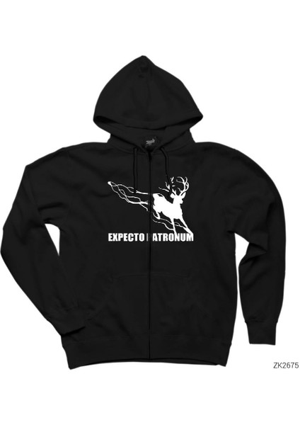 Harry Potter Patronum Deer Siyah Fermuarlı Kapşonlu Sweatshirt