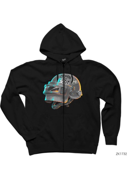 Pubg Level 3 Helmet Born To Loot Siyah Fermuarlı Kapşonlu Sweatshirt