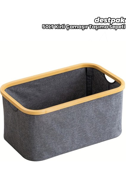 50 Lt Bambu Kumaş Kirli Çamaşır Taşıma - Sepeti Joseph Model - Çok Amaçlı - Kumaş Sepet