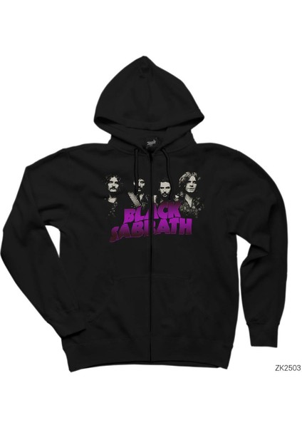 Black Sabbath Group 2 Siyah Fermuarlı Kapşonlu Sweatshirt