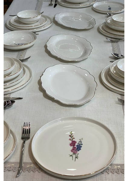 Caelestia Modern 24 Parça 6 Kişilik Çiçek Motifli Porselen Yemek Takımı