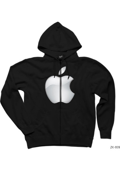 Apple Logo 3D Siyah Fermuarlı Kapşonlu Sweatshirt