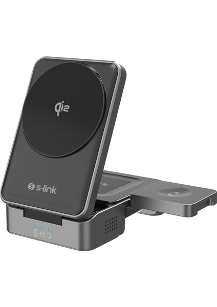 SW-CWF116 Telefon Kulaklık Akıllı Saat 15W 3 In 1 Magsafe Iq2 Kablosuz Şarj Cihazı Siyah