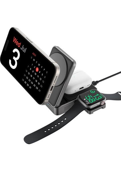 SW-CWF116 Telefon Kulaklık Akıllı Saat 15W 3 In 1 Magsafe Iq2 Kablosuz Şarj Cihazı Siyah fiyatları
