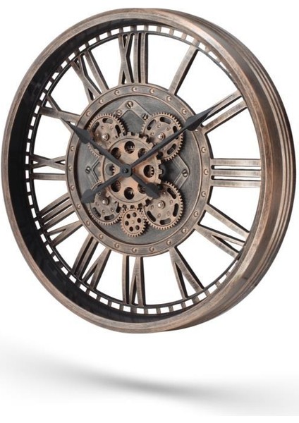 Premium Serisi Antik Eskitme Şeffaf Kadranlı Döner Çarklı 50 Santimetre Ev ve Ofis Duvar Saati Roma Rakamlı Bronz fiyatları