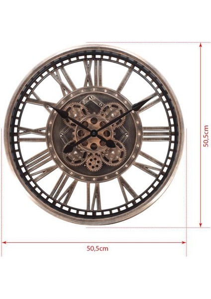 Premium Serisi Antik Eskitme Şeffaf Kadranlı Döner Çarklı 50 Santimetre Ev ve Ofis Duvar Saati Roma Rakamlı Bronz indirimleri