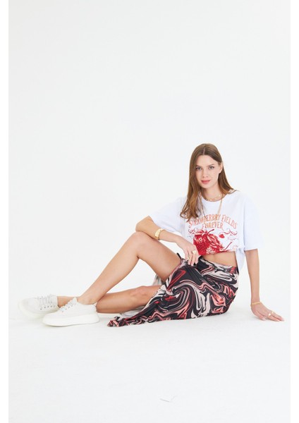 Strawberry Fields Forever Baskılı %100 Pamuk Kadın Oversize Siyah Tişört fırsatları