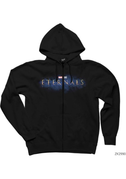 Eternals Logo Splash Siyah Fermuarlı Kapşonlu Sweatshirt