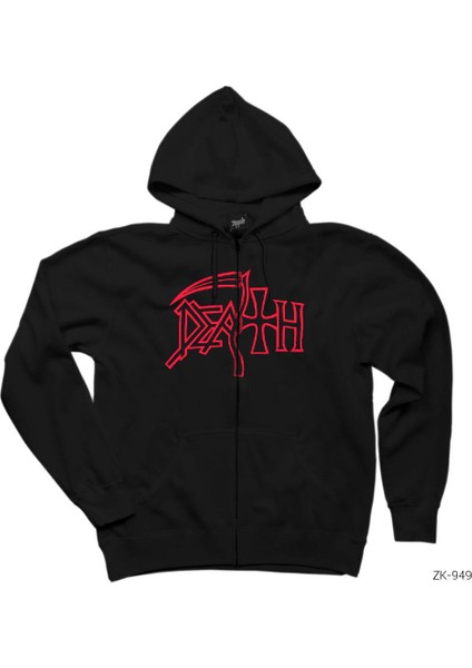 Death Siyah Fermuarlı Kapşonlu Sweatshirt