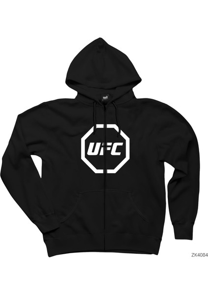 Ufc Logo Siyah Fermuarlı Kapşonlu Sweatshirt