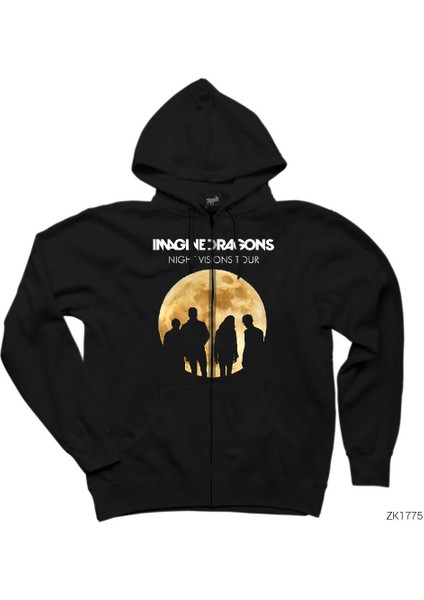 Imagine Dragons Night Vision Siyah Fermuarlı Kapşonlu Sweatshirt