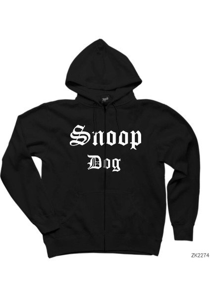 Snoop Dogg Text Siyah Fermuarlı Kapşonlu Sweatshirt