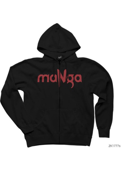 Manga Siyah Fermuarlı Kapşonlu Sweatshirt