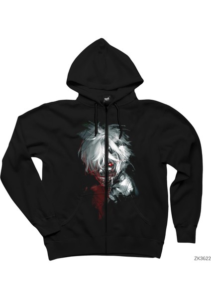 Tokyo Ghoul Siyah Fermuarlı Kapşonlu Sweatshirt