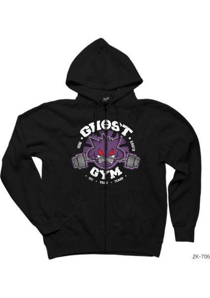 Pokemon Ghost Gym Siyah Fermuarlı Kapşonlu Sweatshirt