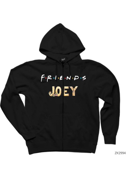 Friends Joey Siyah Fermuarlı Kapşonlu Sweatshirt