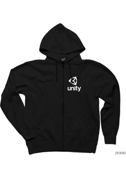 Unity Logo Siyah Fermuarlı Kapşonlu Sweatshirt