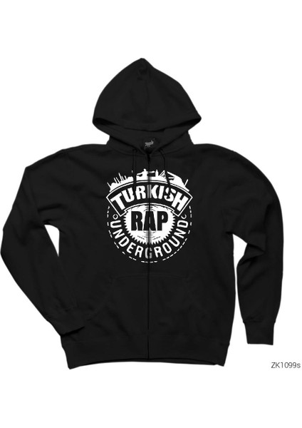 Türkçe Rap Siyah Fermuarlı Kapşonlu Sweatshirt