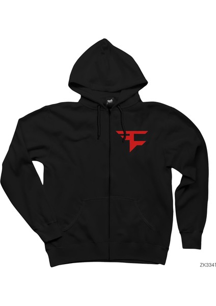Faze Clan Red Siyah Fermuarlı Kapşonlu Sweatshirt