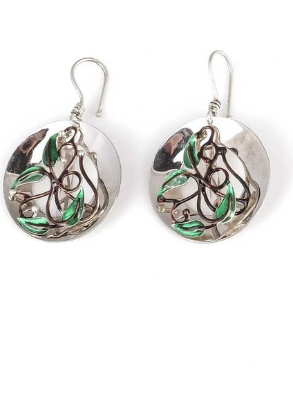 925 Ayar Gümüş Çanaklı, Mineli Yaprak Küpe