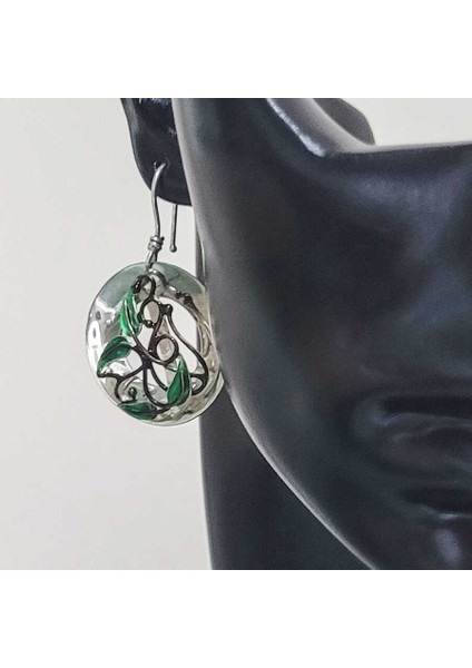 925 Ayar Gümüş Çanaklı, Mineli Yaprak Küpe modelleri