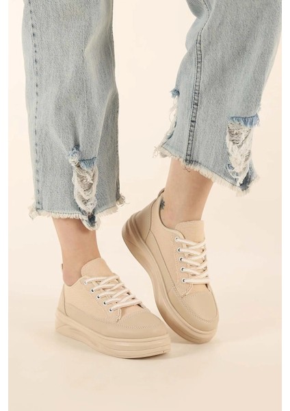 Kadın Yüksek Taban Hafif Rahat Taban Keten Günlük Bağcıklı Kadın Sneaker Spor Ayakkkabı