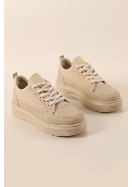 Kadın Yüksek Taban Hafif Rahat Taban Keten Günlük Bağcıklı Kadın Sneaker Spor Ayakkkabı