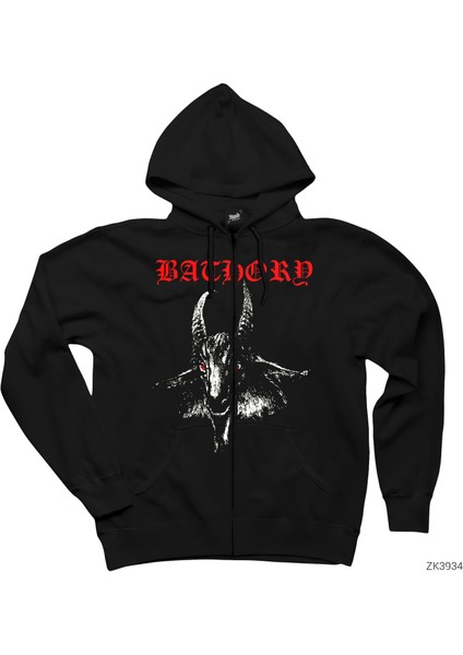 Bathory Goat Classic Siyah Fermuarlı Kapşonlu Sweatshirt