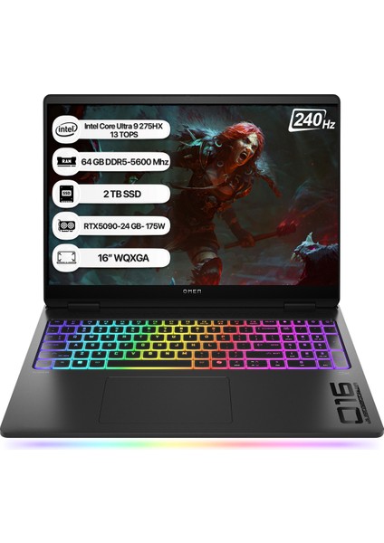 Omen Max B92QMEA Intel Core Ultra 9 275HX 13 Tops 64GB 2tb SSD RTX5090-24GB Freedos 16" Wqxga 240Hz Taşınabilir Bilgisayar