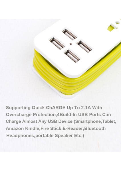 Usb'li Uzatma Kablosu Güç Şeridi, Ingiltere Fişi 4 USB Şarj Bağlantı Noktalı Evrensel Soket, Ev Ofis Mutfak Pc'sine Uygun (Yurt Dışından)