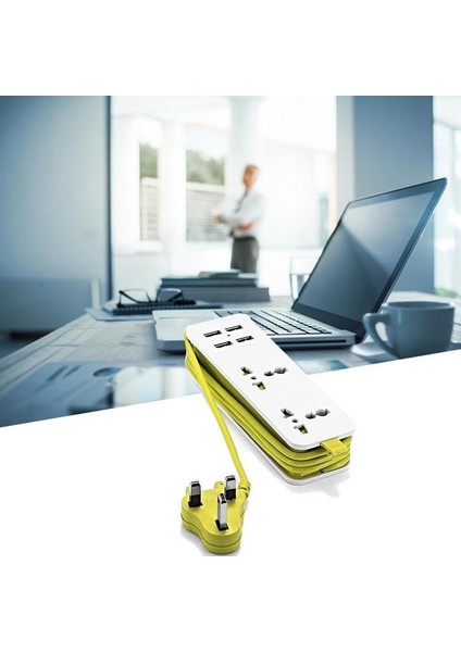 Usb'li Uzatma Kablosu Güç Şeridi, Ingiltere Fişi 4 USB Şarj Bağlantı Noktalı Evrensel Soket, Ev Ofis Mutfak Pc'sine Uygun (Yurt Dışından)