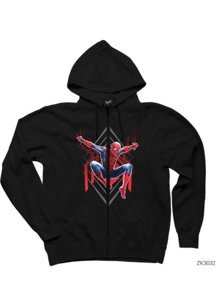 Spiderman Jump Siyah Fermuarlı Kapşonlu Sweatshirt