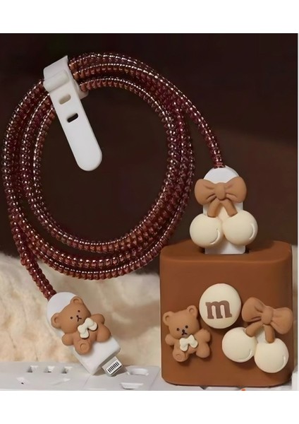 iPhone 18W/20W Uyumlu Şarj Kılıfı, Şarj Kablosu Örme Aparatı Toparlayıcı M Ayıcık, Kablo Koruyucu Aparatı