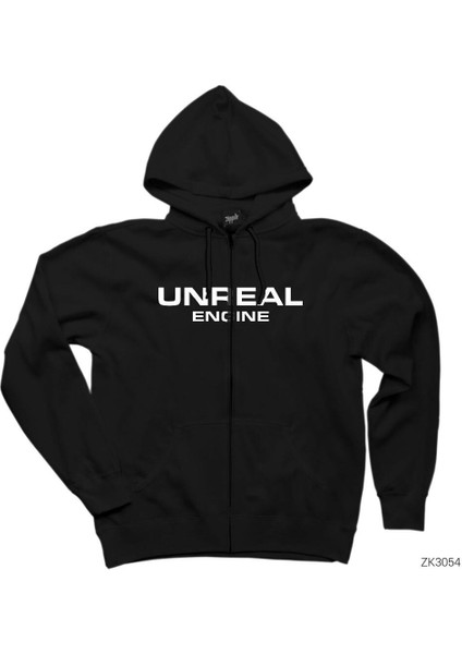 Unreal Engine Siyah Fermuarlı Kapşonlu Sweatshirt