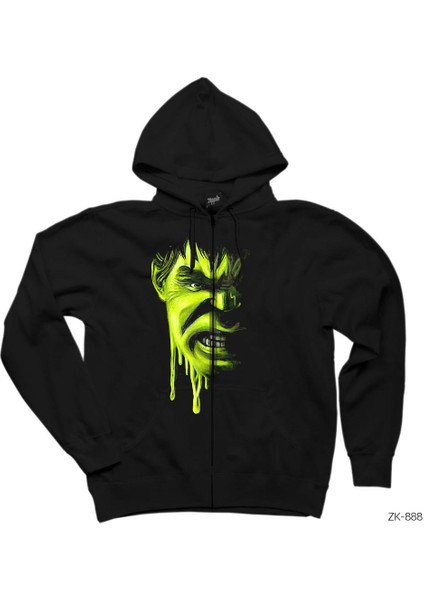 Hulk Painting Siyah Fermuarlı Kapşonlu Sweatshirt
