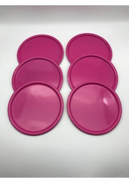 6'lı Metal Pembe Tek Kişilik Dekoratif Çay, Kahve ve Pasta Servisi Sunum Tepsisi 23 cm