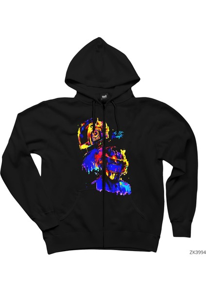 Daft Punk Splash Siyah Fermuarlı Kapşonlu Sweatshirt