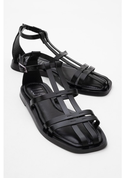 Odeil Siyah Hakiki Deri Kadın Sandalet