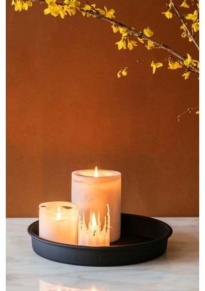 Büyük Boy Rustik ve Şık Tasarıma Sahip Country Tarzı Siyah Metal Çok Amaçlı Tepsi 22 cm