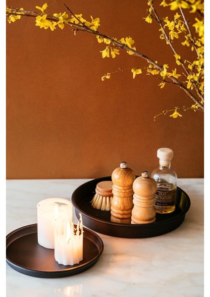 Büyük Boy Rustik ve Şık Tasarıma Sahip Country Tarzı Siyah Metal Çok Amaçlı Tepsi 22 cm fiyatları