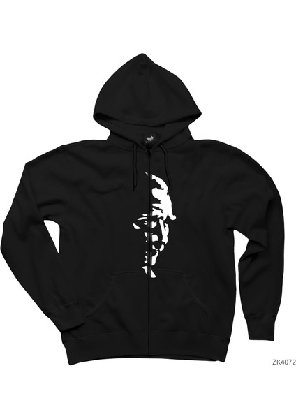 Mustafa Kemal Atatürk Silüet Siyah Fermuarlı Kapşonlu Sweatshirt