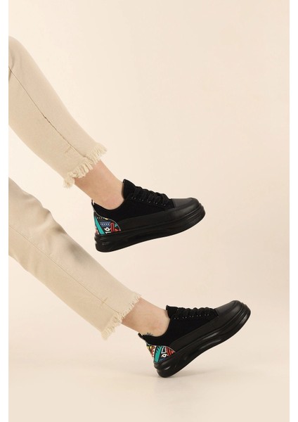 Kadın Yüksek Taban Desenli Hafif Rahat Keten Günlük Bağcıklı Kadın Sneaker Spor Ayakkkabı fiyatları