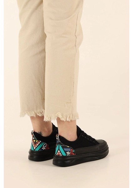 Kadın Yüksek Taban Desenli Hafif Rahat Keten Günlük Bağcıklı Kadın Sneaker Spor Ayakkkabı modelleri