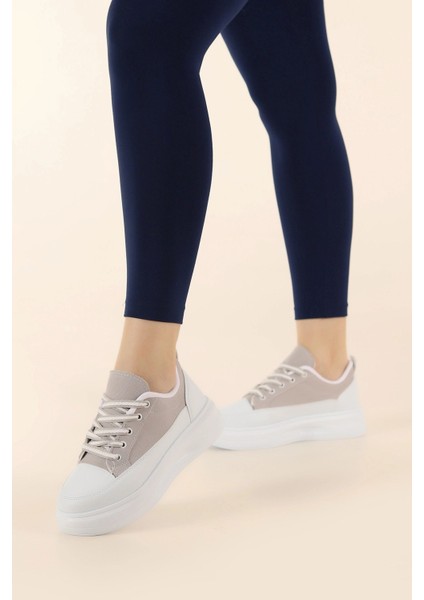 Kadın Yüksek Taban Hafif Rahat Taban Keten Günlük Bağcıklı Kadın Sneaker Spor Ayakkkabı
