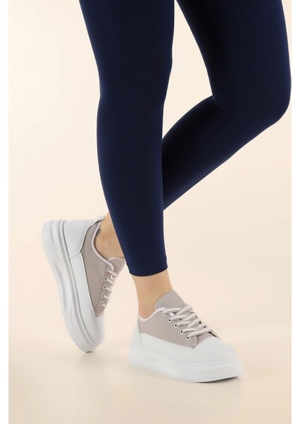 Kadın Yüksek Taban Hafif Rahat Taban Keten Günlük Bağcıklı Kadın Sneaker Spor Ayakkkabı