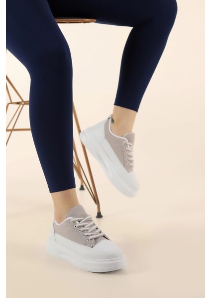 Kadın Yüksek Taban Hafif Rahat Taban Keten Günlük Bağcıklı Kadın Sneaker Spor Ayakkkabı