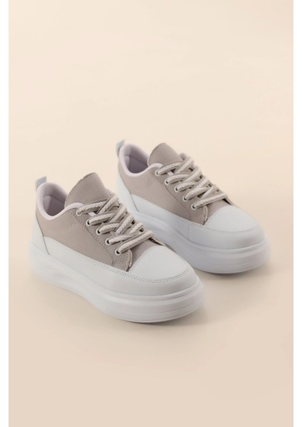Kadın Yüksek Taban Hafif Rahat Taban Keten Günlük Bağcıklı Kadın Sneaker Spor Ayakkkabı
