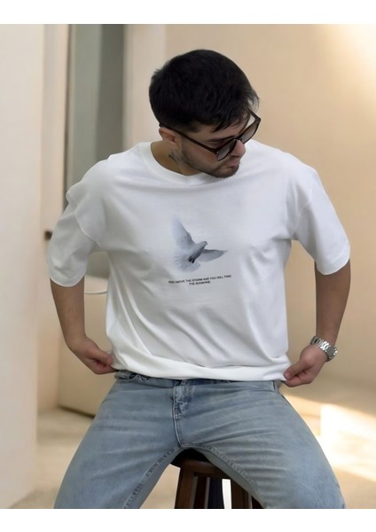 Erkek Baskili Oversizet-Shirt Beyaz fiyatları