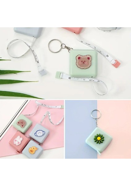 150 cm Uzunluğunda Sevimli Stickerlı Pratik Taşınabilir Çanta Boy Anahtarlıklı Mezura