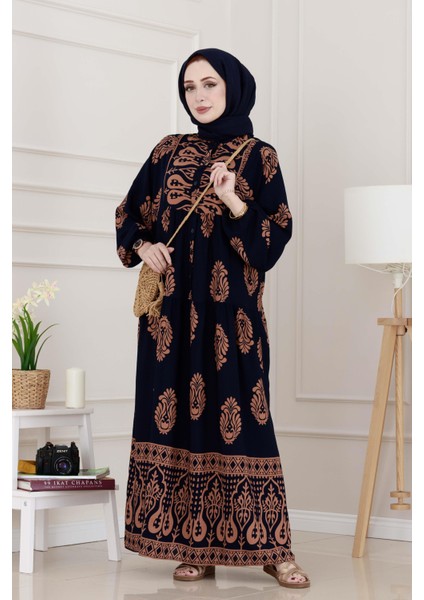 Yarım Düğmeli Robalı Amine Elbise-Vizon